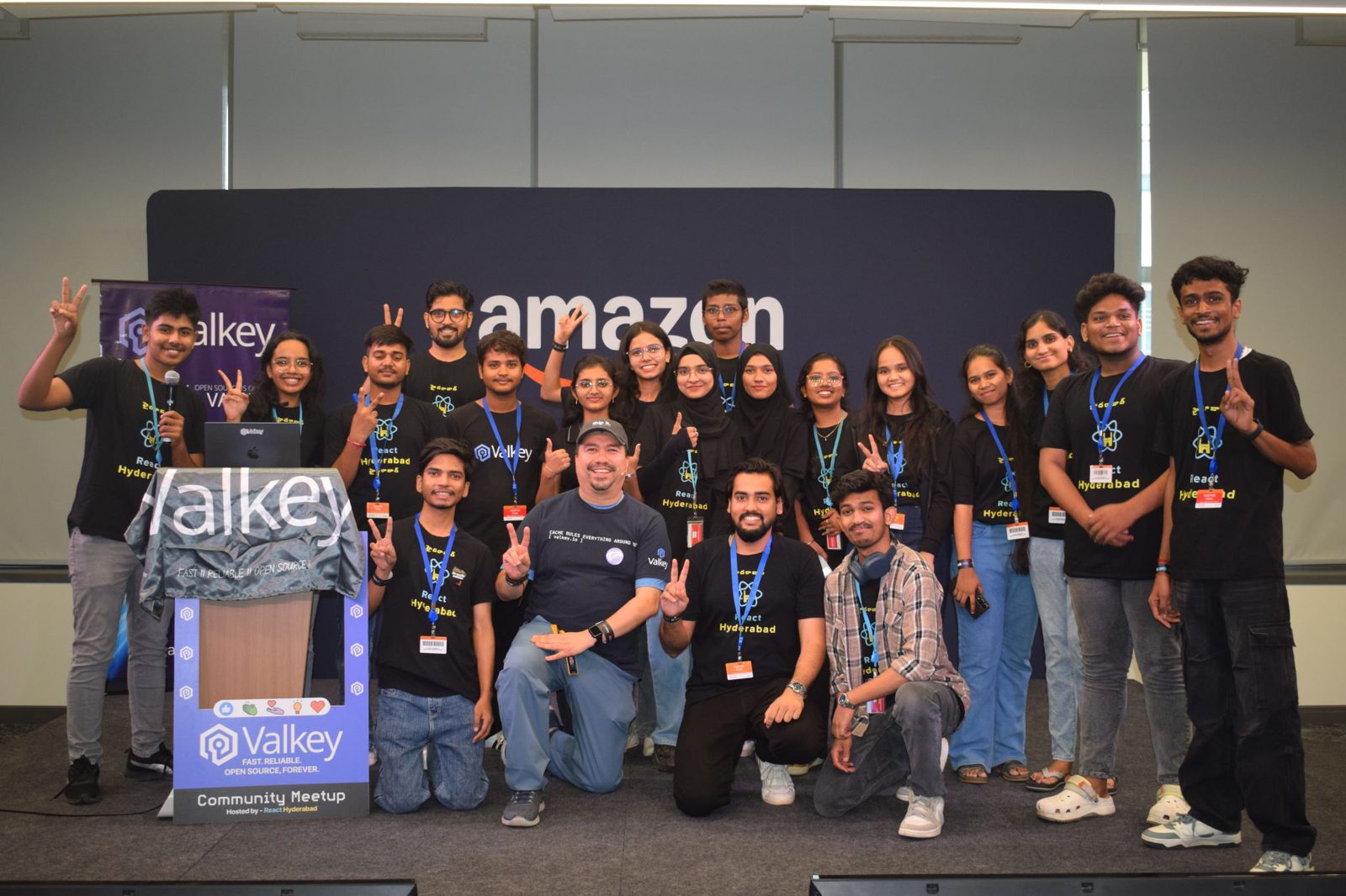 React Hyderabad and Valkey community members at a meetup hosted at Amazon